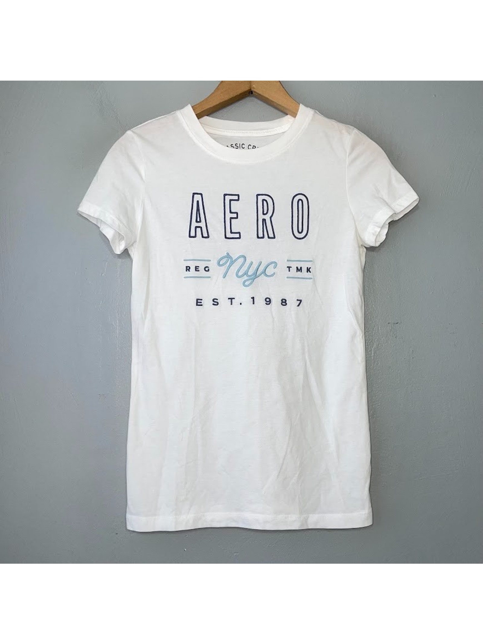 Aeropostale Nyc Baby Tee T Shirt Size Medium White Classic Crew Neck Y2k 2000s